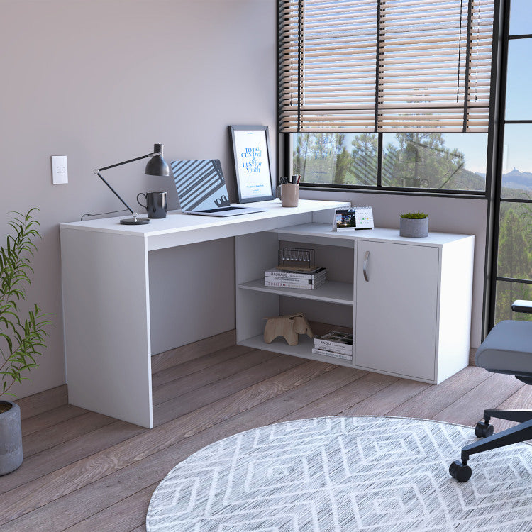 Dallas L Shaped Home Office Desk, Two Shelves, Single Door Cabinet