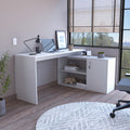 Dallas L Shaped Home Office Desk, Two Shelves, Single Door Cabinet