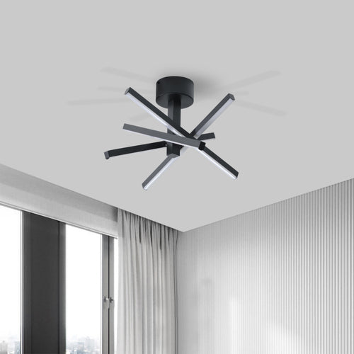 12 Inch Modern Led Ceiling Light, Geometric Starburst Design With Black Finish For Living Room, Bedroom, And Hallways