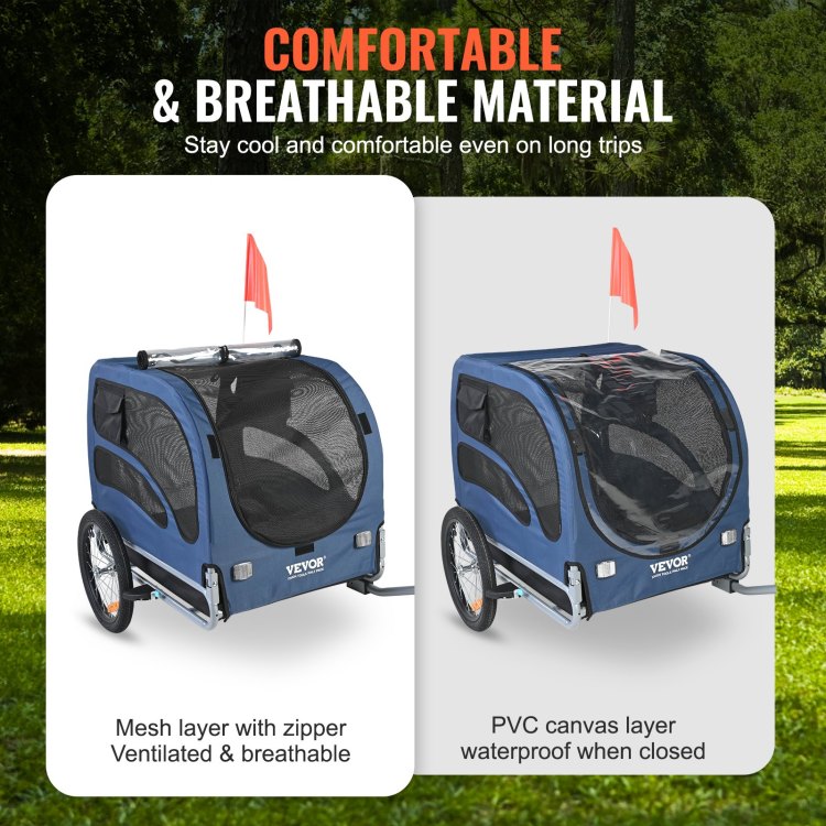 Dog Bike Trailer, Supports Up To 100 Lbs, Pet Cart Bicycle Carrier, Easy Folding Frame With Quick Release Wheels, Universal Bicycle Coupler, Reflectors, Flag, Collapsible To Store, Blue Black