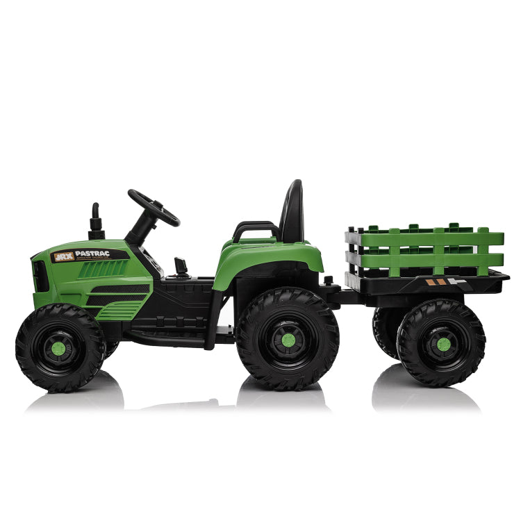 Ride On Tractor With Trailer,24V 400W Powered Electric Tractor Toy W Remote Control,Electric Car For Kids,Three Speed Adjustable,Power Display, Usb,Mp3 ,Bluetooth,Led Light,Two Point Safety Belt