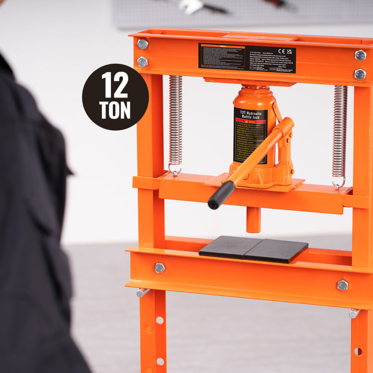 Hydraulic Shop Press, 12 Ton H Frame Hydraulic Garage Shop Floor Press, Adjustable Shop Press With Press Plates, Heavy Duty Hydraulic Press For Garage, Shop, Workshop