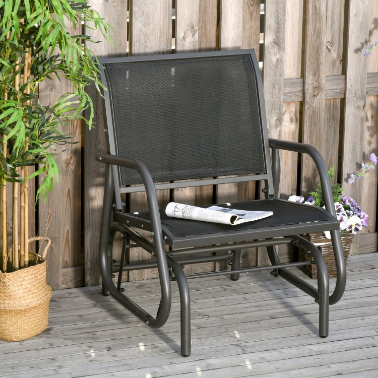 Outsunny Porch Glider, Metal Frame Swing Glider Chair With Mesh Fabric, Curved Armrests And Steel Frame For Garden, Poolside, Backyard, Balcony, Black