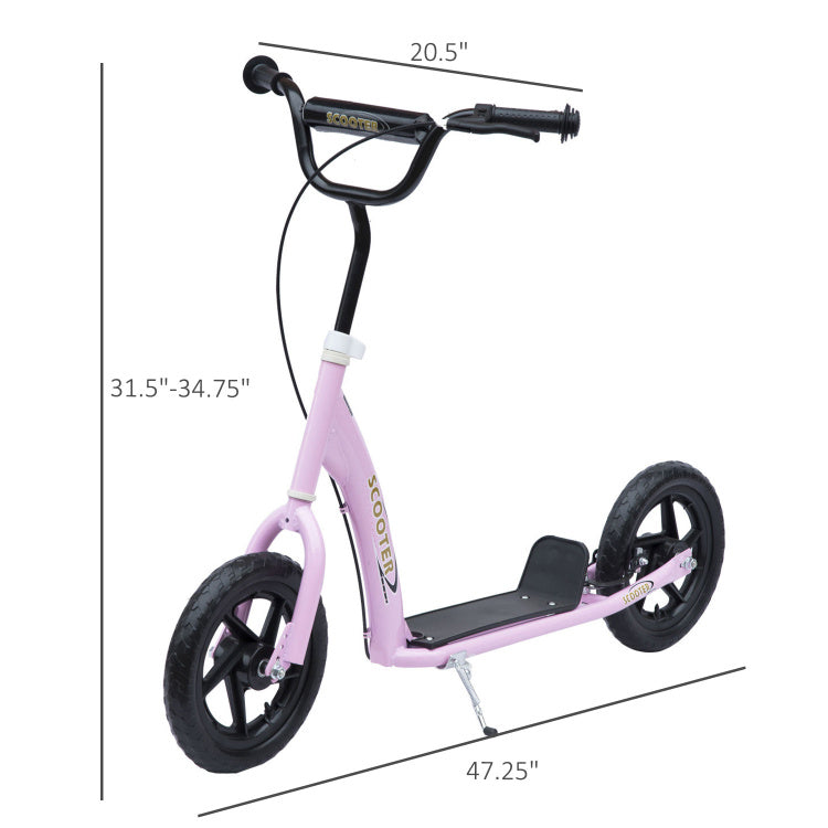 Homcom Kick Scooter For Kids 5 12 Years Old, Big Wheel Kids Scooter With Adjustable Height Handlebar, Non Slip Footplate, Rear Brake, Pink