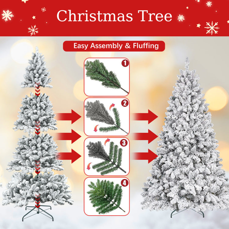 4Ft Flocked Christmas Tree With Pine Cones Snowy Pvc Artificial Holiday Tree, 366 Branch Tips, 21 Natural Pinecones, Sturdy Metal Stand, Full Shape For Seasonal Decoration