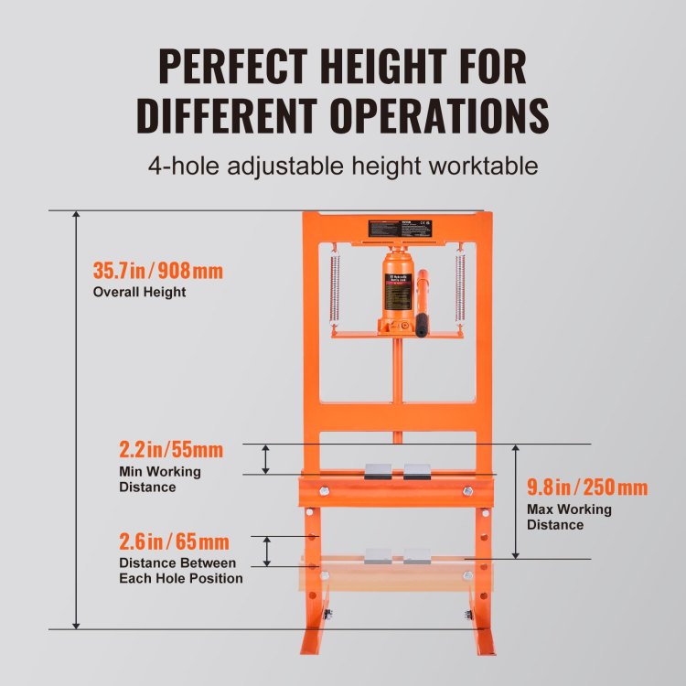 Hydraulic Shop Press, 6 Ton H Frame Hydraulic Garage Shop Floor Press, Adjustable Shop Press With Press Plates, Heavy Duty Hydraulic Press For Garage, Shop, Workshop