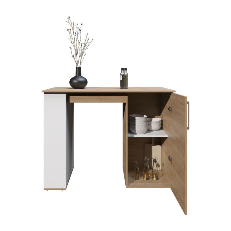 Allen 47" Wide Kitchen Island One Cabinet And Five Shelves, Bar Table, Dinning Table. Pub Table White Natural Oak