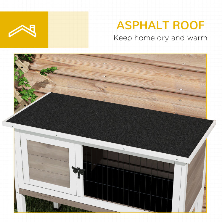 Pawhut Elevated Wooden Rabbit Hutch, Indoor Outdoor Bunny Cage With Hinged Asphalt Roof And Removable Tray For Single, Dwarf, Or Guinea Pig, Brown
