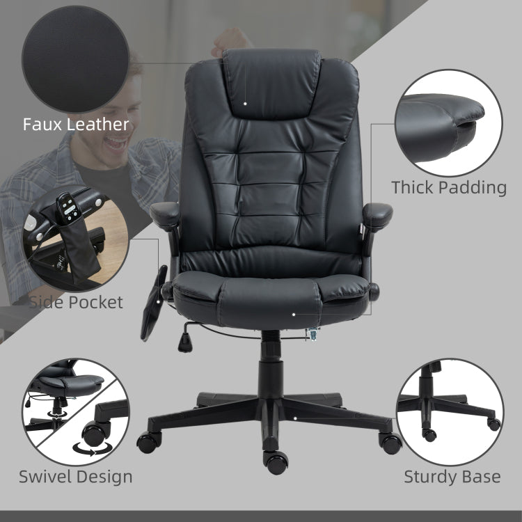 Homcom High Back Vibration Massage Chair, Heating Office Chair, Black