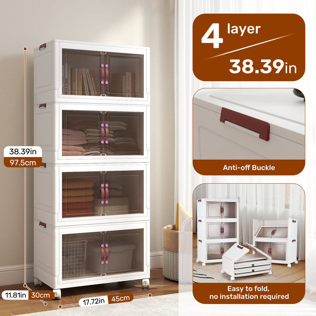 4 Tier Foldable Storage Cabinet Heavy Duty Pp Plastic Collapsible Organizer For Closet, Bedroom, Garage & Dorm, No Tools Needed, Easy To Store