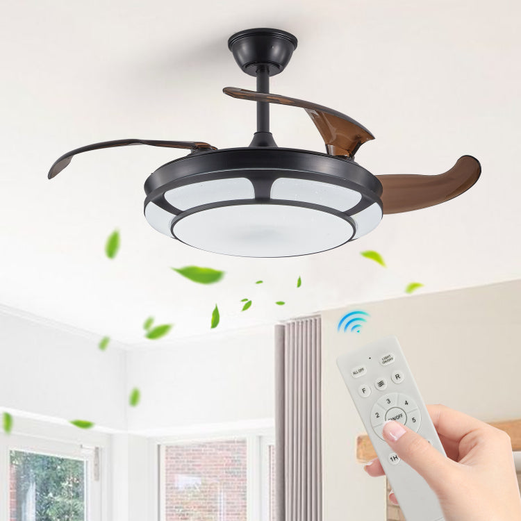 42" Retractable With Light, Modern Led Chandelier Fan With Remote Control, 6 Speed Adjustable Blades, Quiet Dc Motor, Dimmable Lighting For Living Room, Bedroom, Dining Room