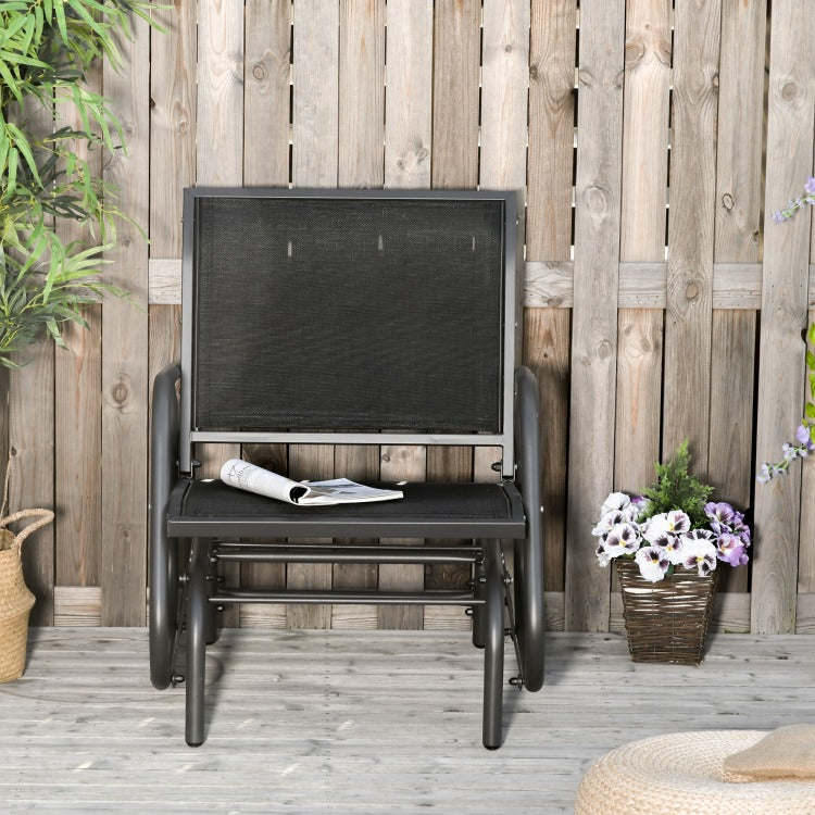 Outsunny Porch Glider, Metal Frame Swing Glider Chair With Mesh Fabric, Curved Armrests And Steel Frame For Garden, Poolside, Backyard, Balcony, Black