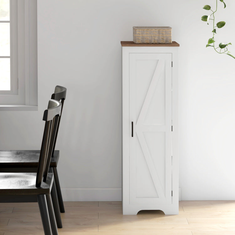 Homcom Farmhouse Storage Cabinet With Adjustable Shelf, Single Barn Door Accent Cabinet For Living Room, Floor Pantry Cabinet, White