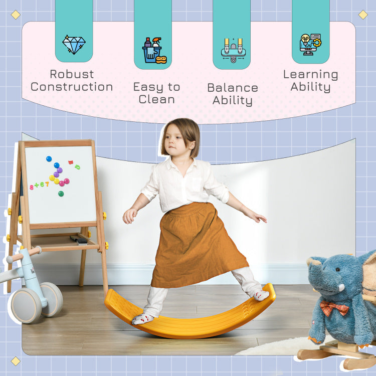 Qaba Kids 32" Balance Board, Wobble Board For Kids Toddlers, Curvy Rocker Board, Preschool Learning Montessori Waldorf Toy For Ages 3 6 Years Old, Orange