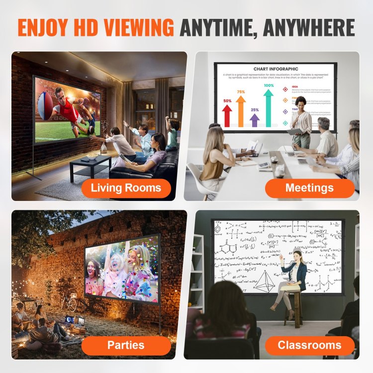 Projector Screen With Stand, 120 Inch 16:9 4K 1080 Hd Outdoor Movie Screen With Stand, Wrinkle Free Projection Screen With Bar Feet And Carry Bag, For Home Theater Cinema Backyard Movie Night