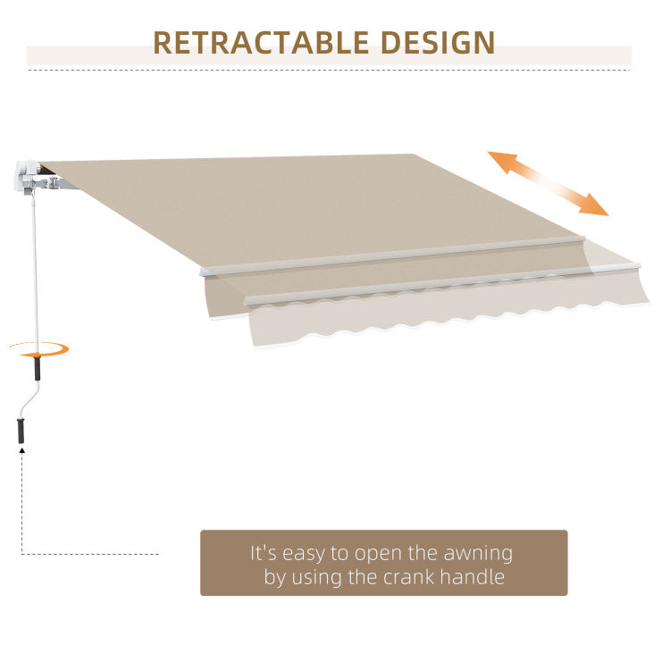Outsunny 13' X 8' Retractable Awning, Patio Awnings, Sunshade Shelter W Manual Crank Handle, Uv & Water Resistant Fabric And Aluminum Frame For Deck, Balcony, Yard, Beige