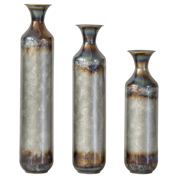 Hand Forged Metal Vases Set Of 3, Burnt Finish Rustic Floor Vases For Home Decor, 28.34 24.4 20.4 Inch Tall Flower Vases For Farmhouse Industrial Living Room