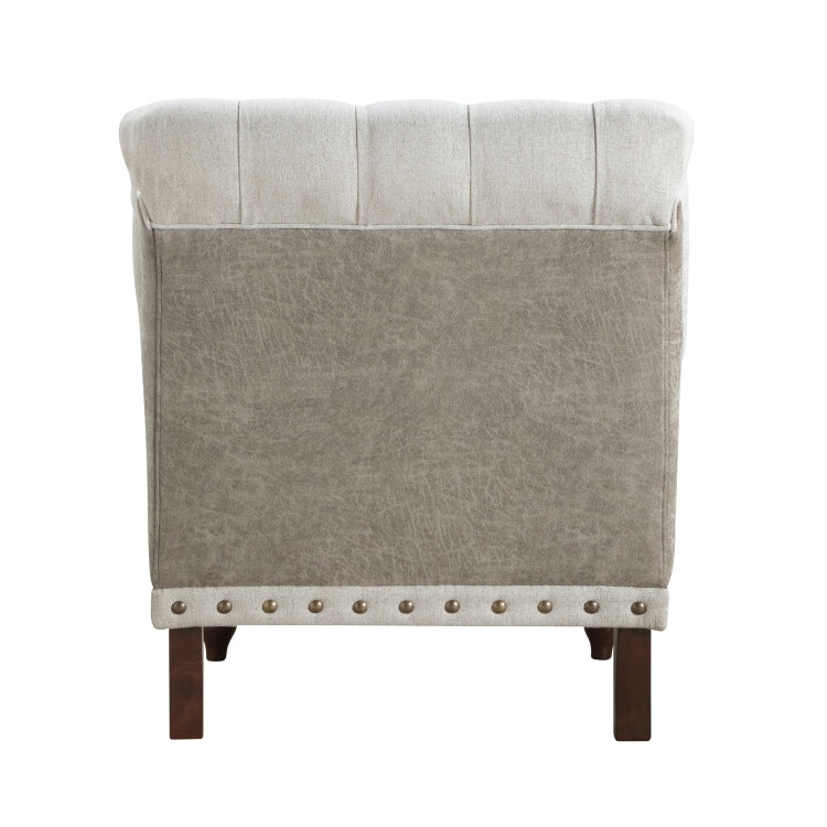 1Pc Beige Accent Chair Button Tufted Solid Wood Nailhead Trim Fabric Upholstery Luxury Living Room Furniture