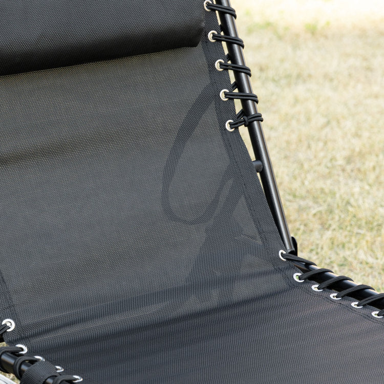Outsunny Reclining Chaise Lounge Chair, Portable Sun Lounger, Folding Camping Cot, With Adjustable Backrest And Removable Pillow, For Patio, Garden, Beach, Black