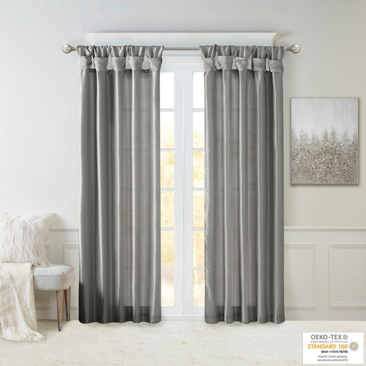 Twist Tab Lined Window Curtain Panel Charcoal 50X84"