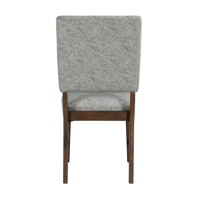 Walnut Finish Wood Side Chairs Set Of 2, Gray Textured Fabric Upholstered Seat And Back Modern Dining Furniture