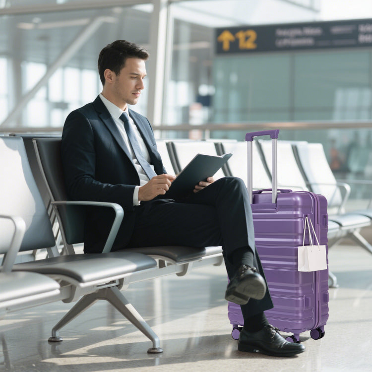 Hifine Tourist 20" 24" 28" 3 Pcs Set In Abs Spinner Wheel Luggage, Carry On Suitcase, Matching Color, Combination Lock Purple