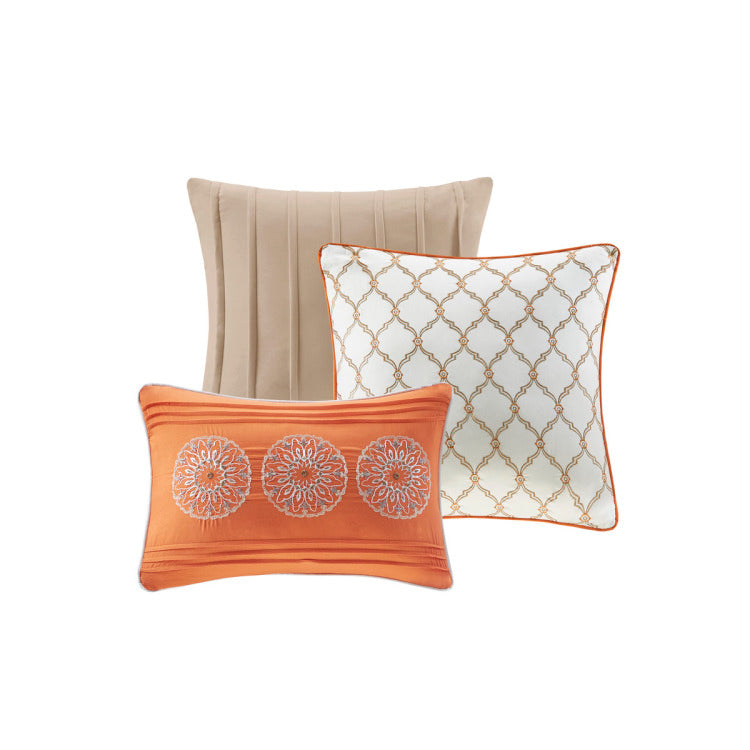 6 Piece Reversible Quilt Set With Throw Pillows Orange Full Queen