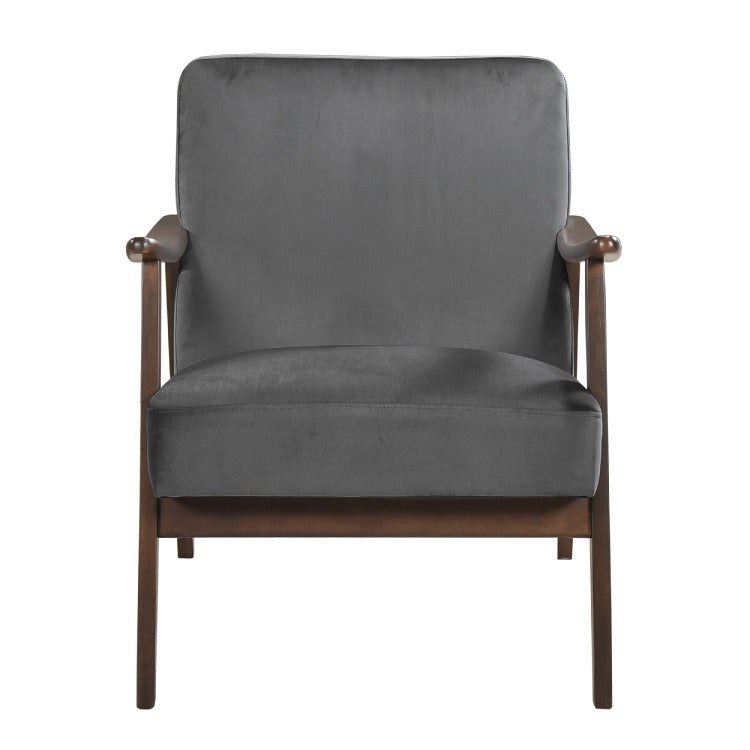 Vandie Accent Club Chair, Light Brown Velvet, Solid Rubberwood Frame
