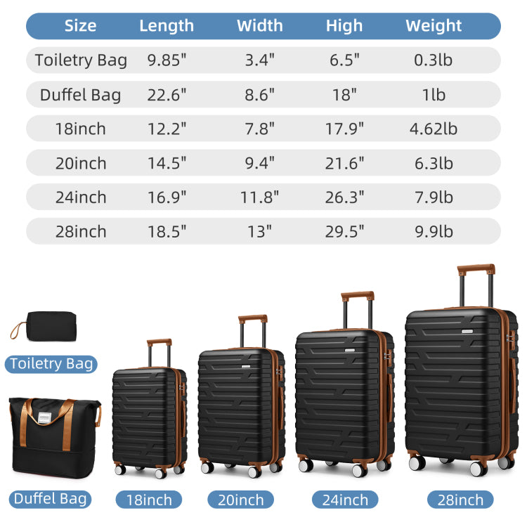 Luggage Sets 6 Piece With Duffel Bags, Hardside Expandable Suitcases With Spinner Wheels Tsa Lock, Black