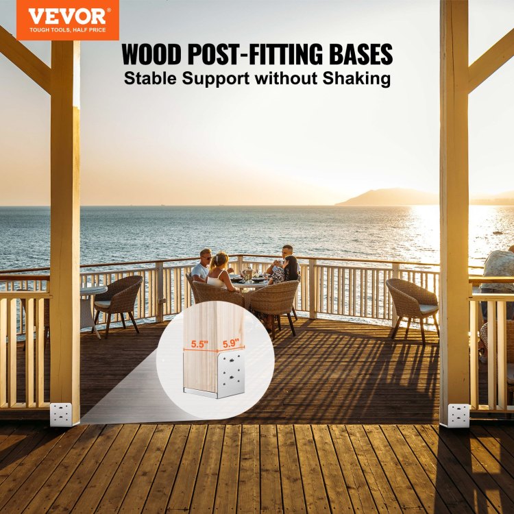 6"X 6" Post Base, 1Pcs Stainless Steel Adjustable Post Anchor Bracket Internal 5.9 X 5.5" , Adjustable Post Base For Pavilion Deck Porch Handrail Railing Support Decorative Anchor Plate