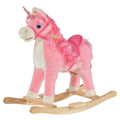 Qaba Rocking Horse, Kids Ride On Horse Unicorn Design With Wooden Base, Tail Wag & Sounds For Toddlers 3 6 Years Old, Pink