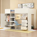 Wood Full Size Loft Bed With Built In Wardrobe, Desk, Storage Shelves And Drawers, Beige