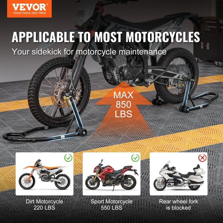 Motorcycle Stand Lift, 850Lbs Front Rear Combo Stand Lift Stand, Front And Rear Wheel Fork Stand, U L Fork Swingarm Spool, Compatible With Most Yamaha Honda Kawasaki Suzuki Motorcycles, Black