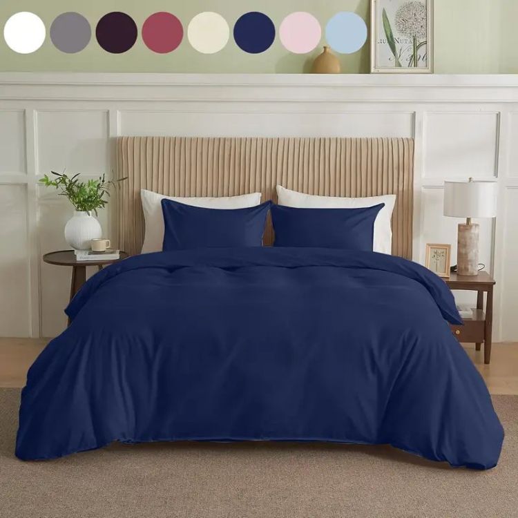 Serta Simply Clean Solid Duvet Cover Navy Blue Twin