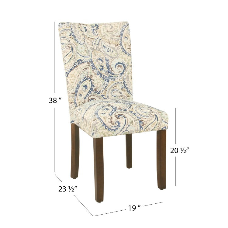 Jax Parsons Dining Chair Set Of 2, Cream Blue Velvet Paisley Print