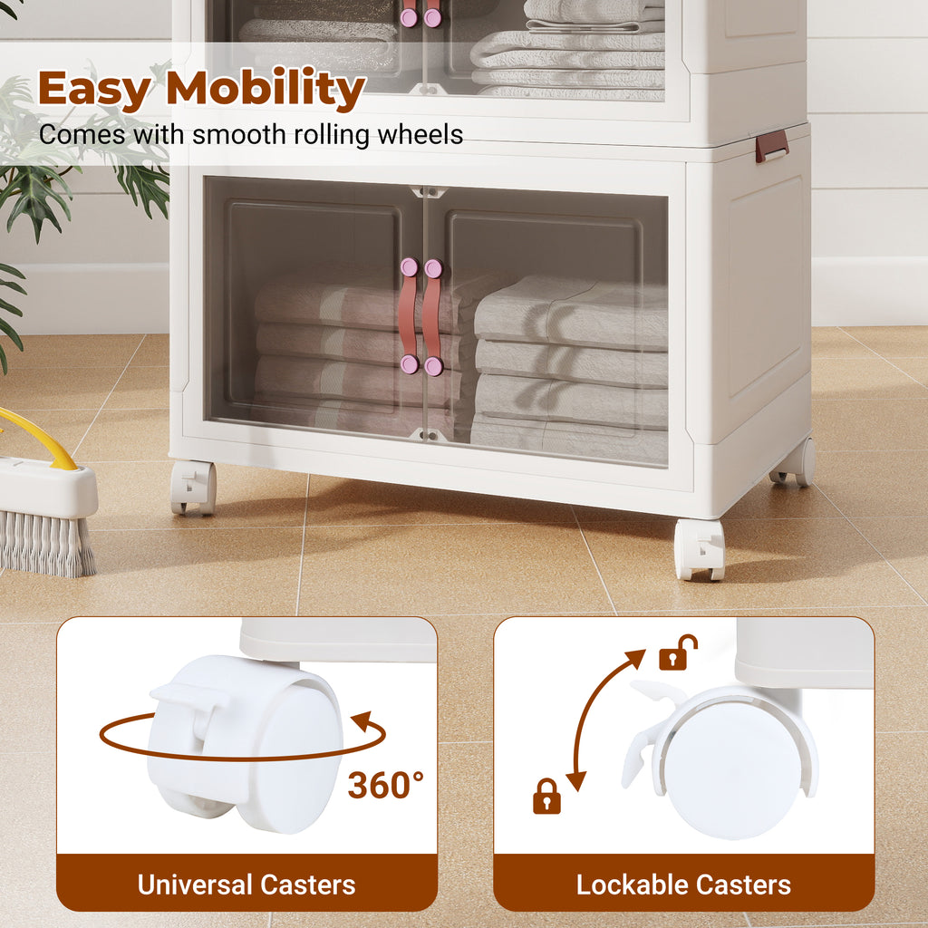 4 Tier Foldable Storage Cabinet Heavy Duty Pp Plastic Collapsible Organizer For Closet, Bedroom, Garage & Dorm, No Tools Needed, Easy To Store