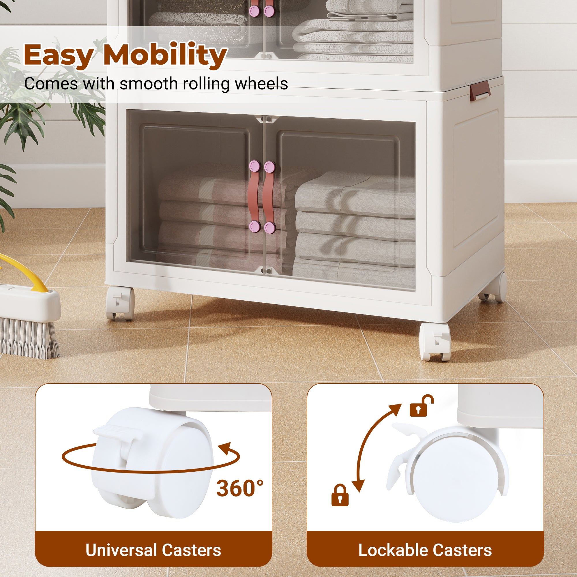4 Tier Foldable Storage Cabinet Heavy Duty Pp Plastic Collapsible Organizer For Closet, Bedroom, Garage & Dorm, No Tools Needed, Easy To Store