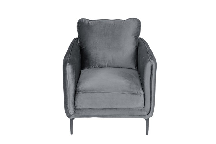 Beautiful Elegant 1Pc Accent Chair Gray Velvet Fabric Upholstered Plush Metal Legs Living Room Chair
