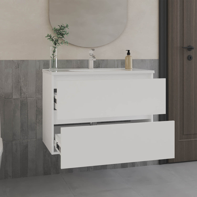 Bathroom Cabinet Opalo, With Two Shelves And Open Storage, White