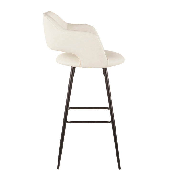 Contemporary Barstool In Black Metal And Cream Faux Leather Set Of 2