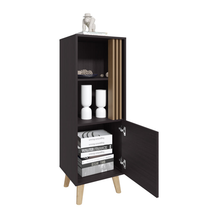 Vance 47" High One Door Cabinet With Two Open Shelves Dark Wengue Light Oak