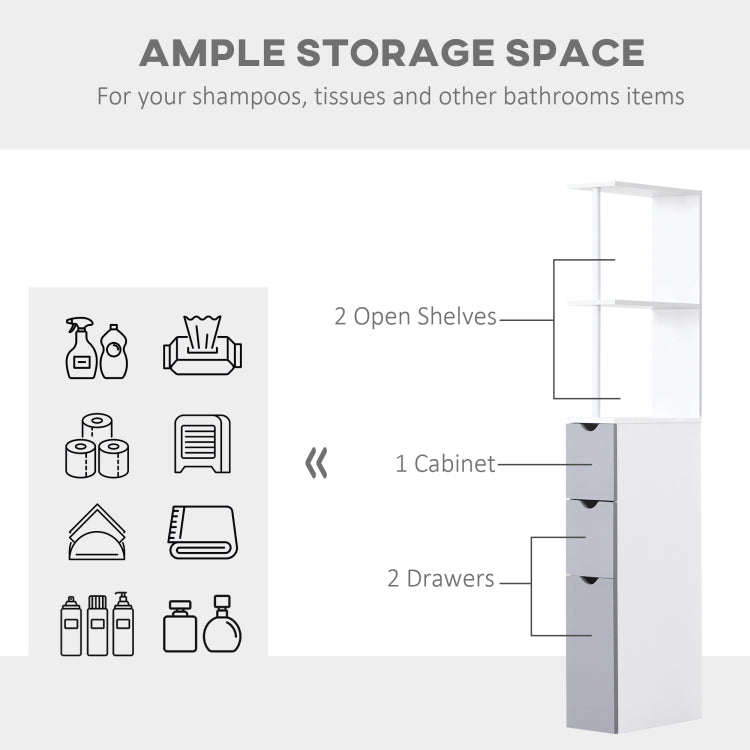 Homcom 54" Tall Bathroom Storage Cabinet, Freestanding Linen Tower With 2 Tier Shelf And Drawers, Narrow Side Floor Organizer, White