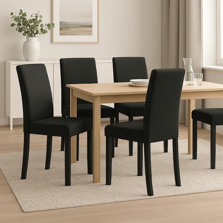Syon Dining Chair Set Of 4, Black Wood Frame, Fabric Seat And Backrest