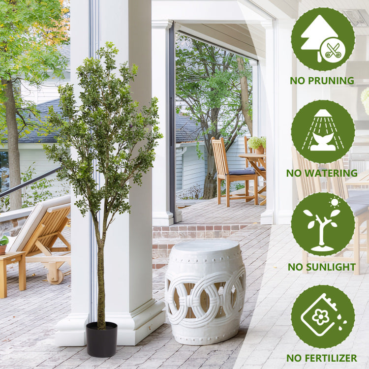 6Ft Artificial Tree Tall Lifelike Greenery Plant Realistic Faux Potted Tree With Natural Look Leaves For Indoor Home Office Living Room Bedroom Decoration ,1Pc Set