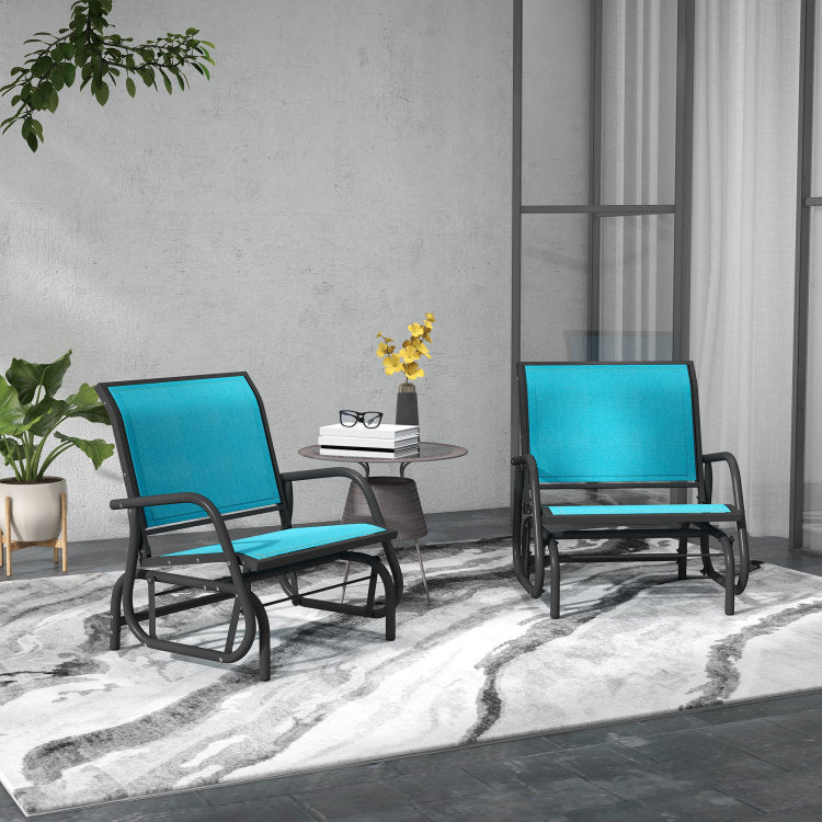 Outsunny Porch Glider Set Of 2, Metal Frame Swing Glider Chairs With Mesh Fabric, Curved Armrests And Steel Frame For Garden, Poolside, Backyard, Balcony, Blue