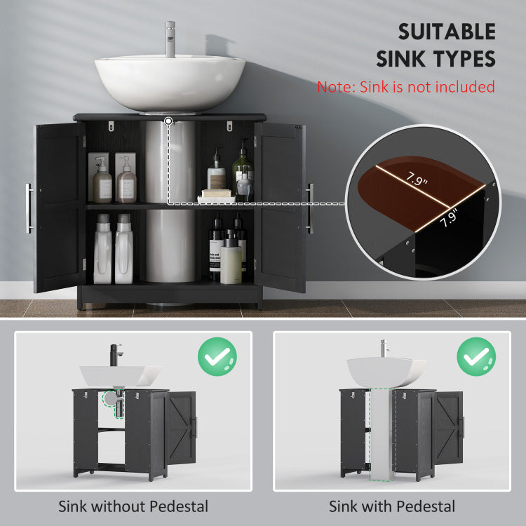 Pedestal Sink Storage Cabinet, Bathroom Sink Cabinet With 2 Barn Doors And Adjustable Shelf Without Washbasin