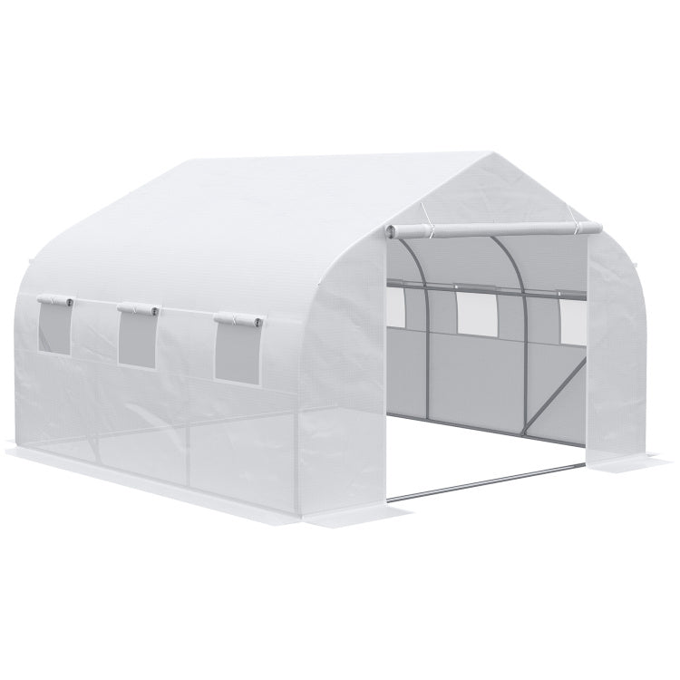 Outsunny 12' X 10' X 7' Walk In Greenhouse, Tunnel Green House With Zippered Mesh Door And 6 Mesh Windows, Gardening Plant Hot House With Galvanized Steel Frame, White