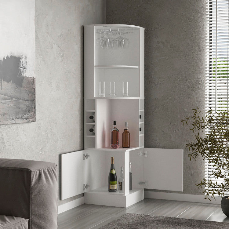 Corner Bar Cabinet, Double Door Cabinet, Glass Rack, Eight Built In Wine Rack