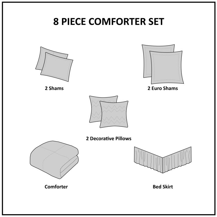 8 Piece Cotton Comforter Set Navy Queen