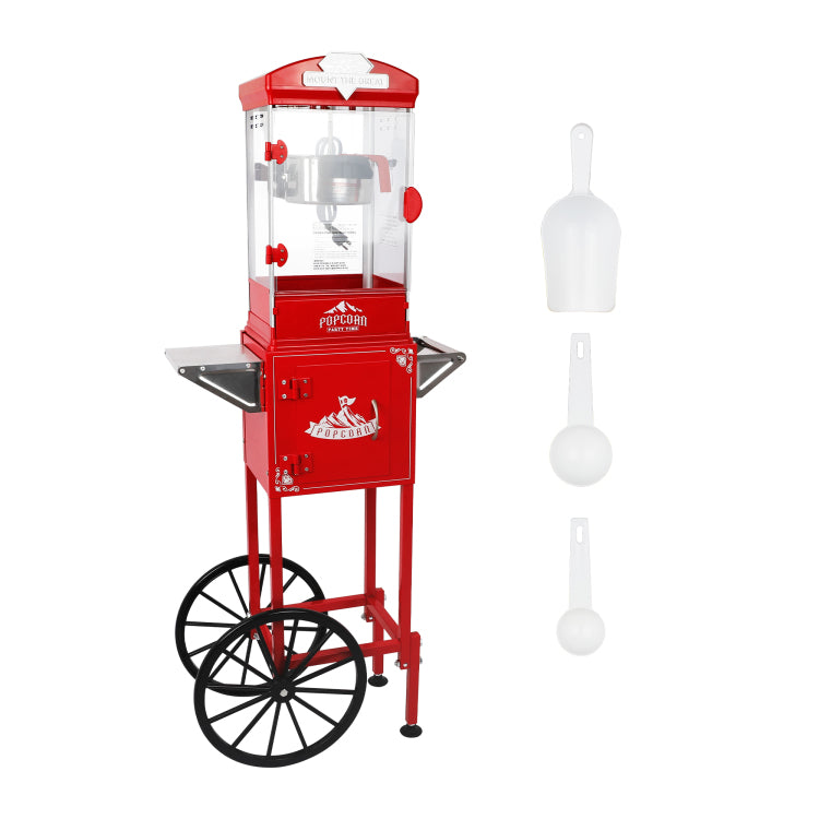 Popcorn Machine With Cart ,Wheels & 10 Oz Kettle Popcorn Maker Measuring 3 Plastic Spoon Home Theater Popcorn Machine Red